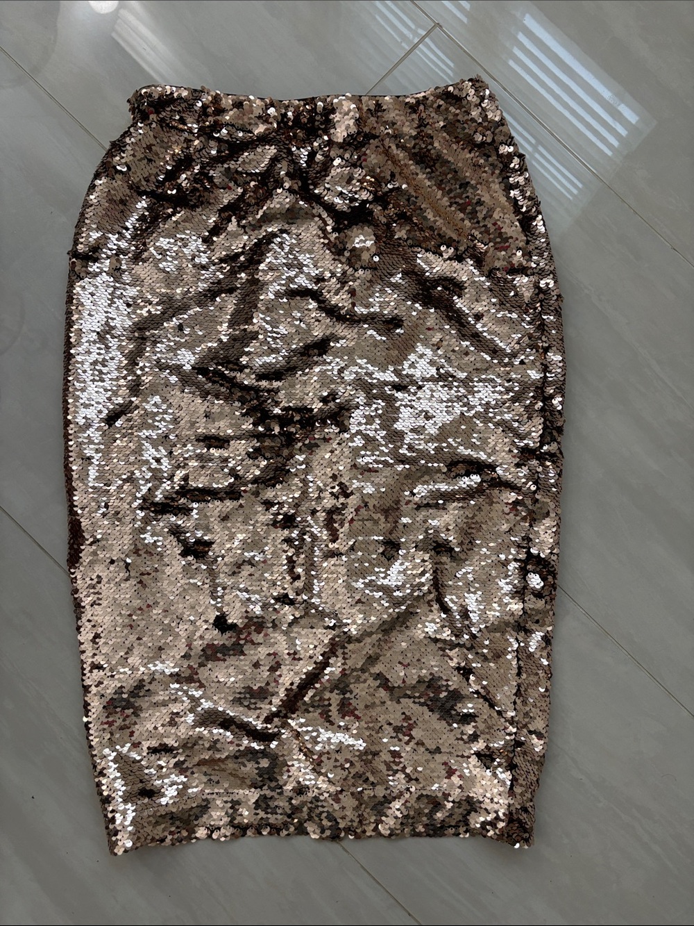 Sequin Pencil Skirt in Rose Gold